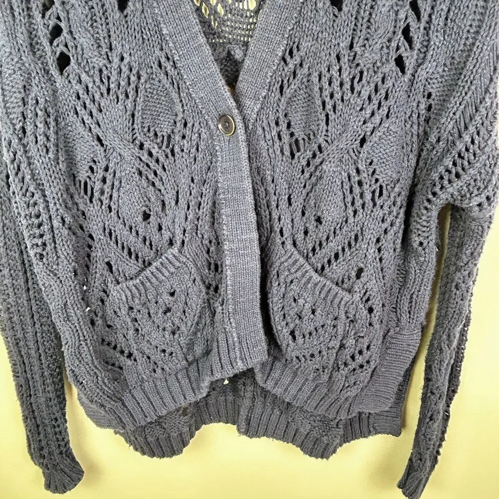 Anthropologie Pilcro Open Stitch Cardigan Knit Sweater Button Front Navy Blue XS - Picture 5 of 14